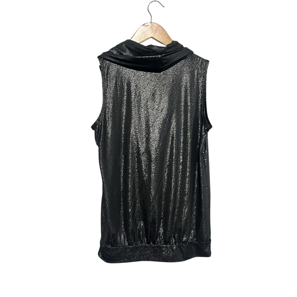 August Silk Metallic Black Cowl Neck Top Women's Size Small Sleeveless Shimmer - Picture 2 of 5